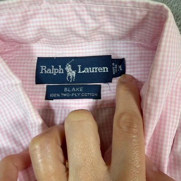 Ralph Lauren Button Down Shirt Mens Medium Pink Gingham Blake Long Sleeve Career - Picture 4 of 9